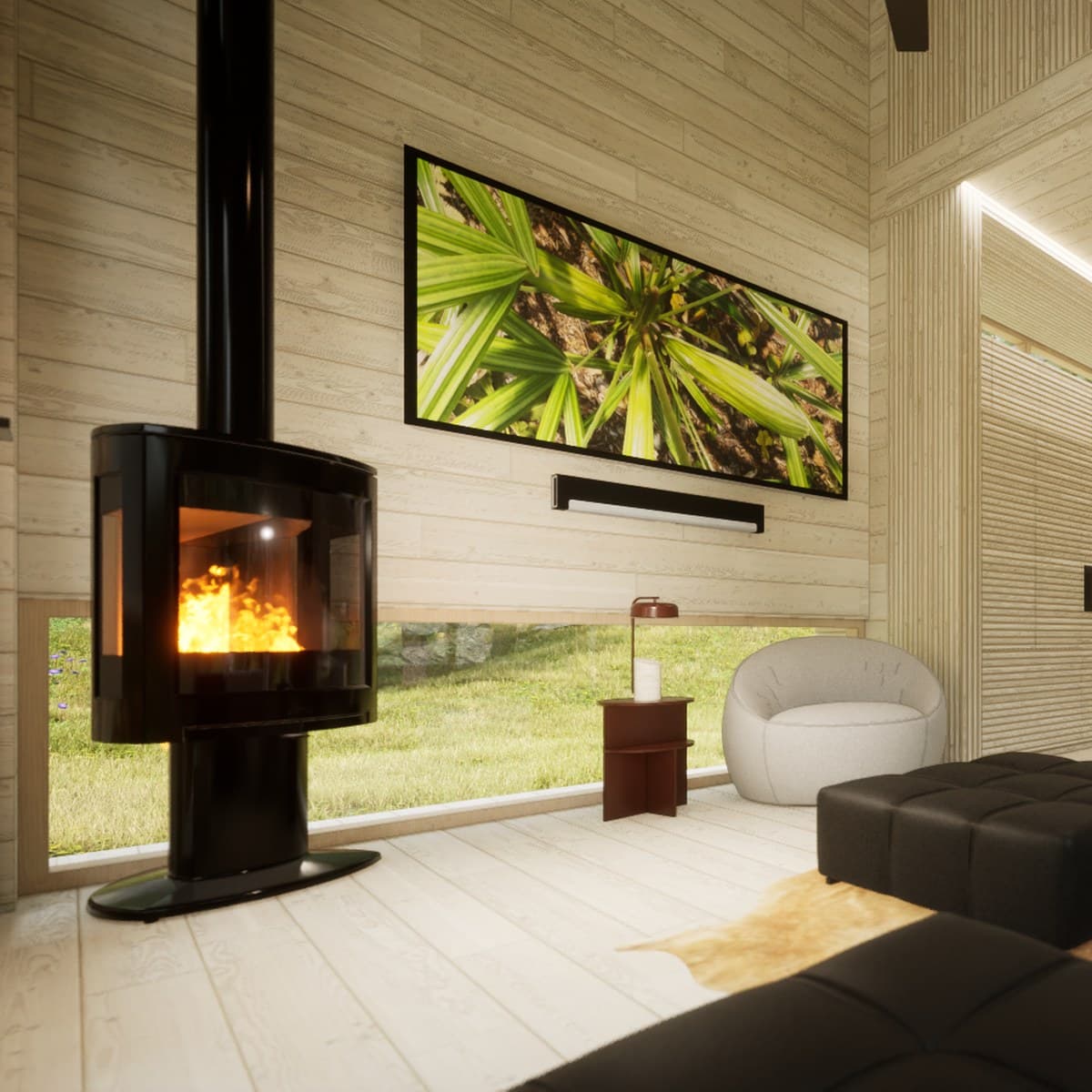 Cylinder Stove, MINKA · Living Room
